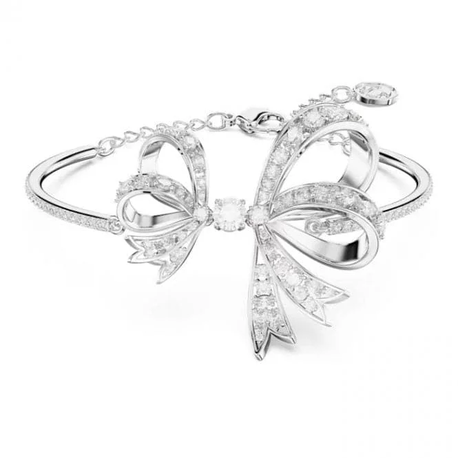 Ripple bead bangles-Volta Rhodium Plated White Bow Bangle 5647563