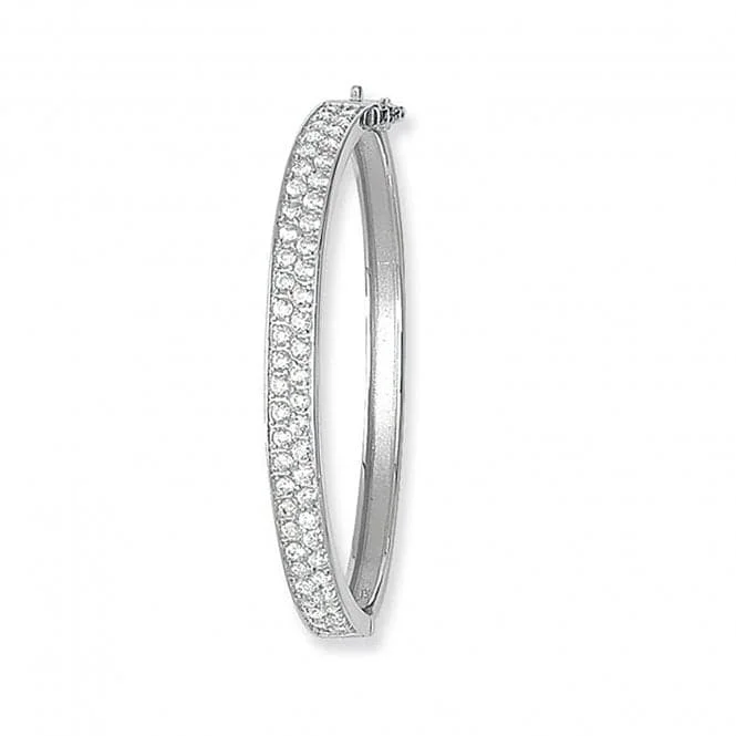 Braided fiber bracelets-Acotis Silver Bangle Zirconia Oval Hinged G4104