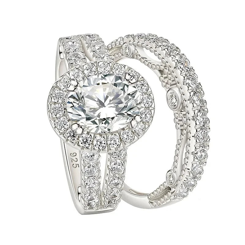 Cotton thread rings-Oval Cut Diamond Vintage Halo Engagement Ring Set