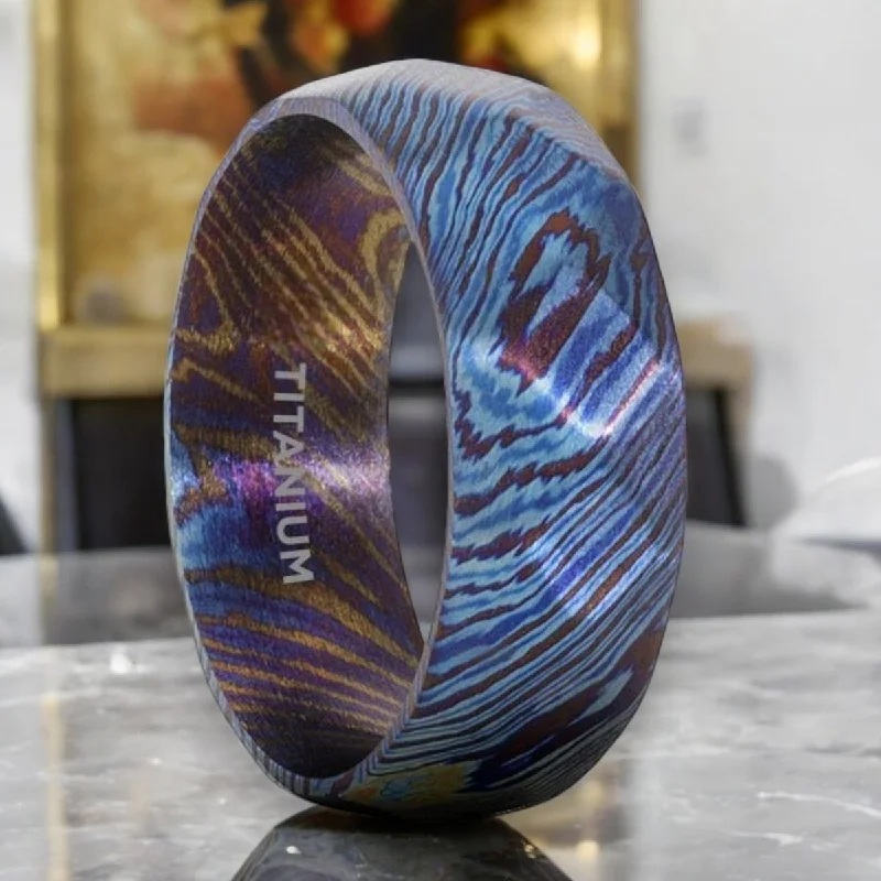 Old flair rings-TYRIAN | Titanium Ring, Blue & Purple Wavy Design