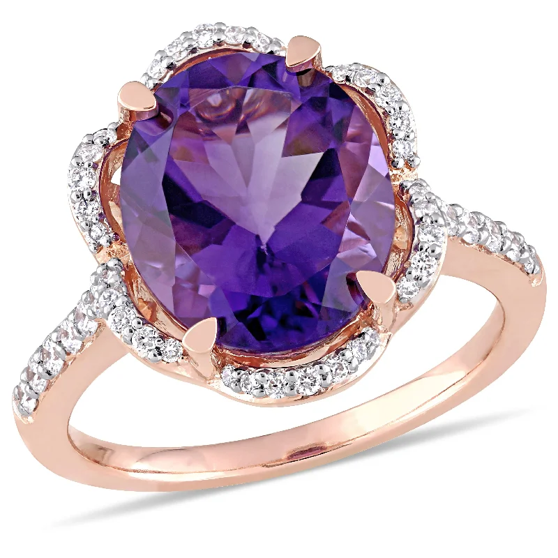 Reef knot rings-Mimi & Max 4ct TGW Oval Cut African Amethyst and 1/2ct TW Diamond Ring 14k Rose Gold