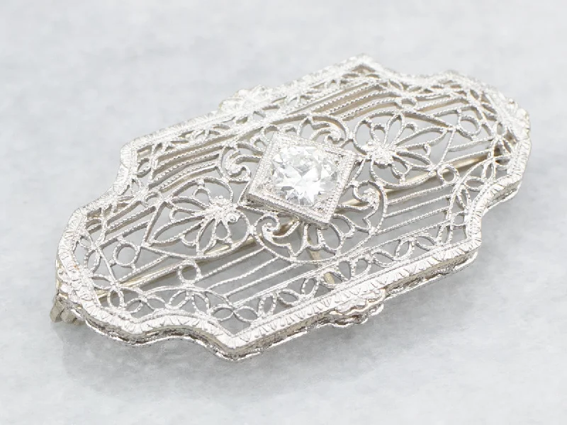 Angel wing brooches-Art Deco Diamond Filigree Brooch