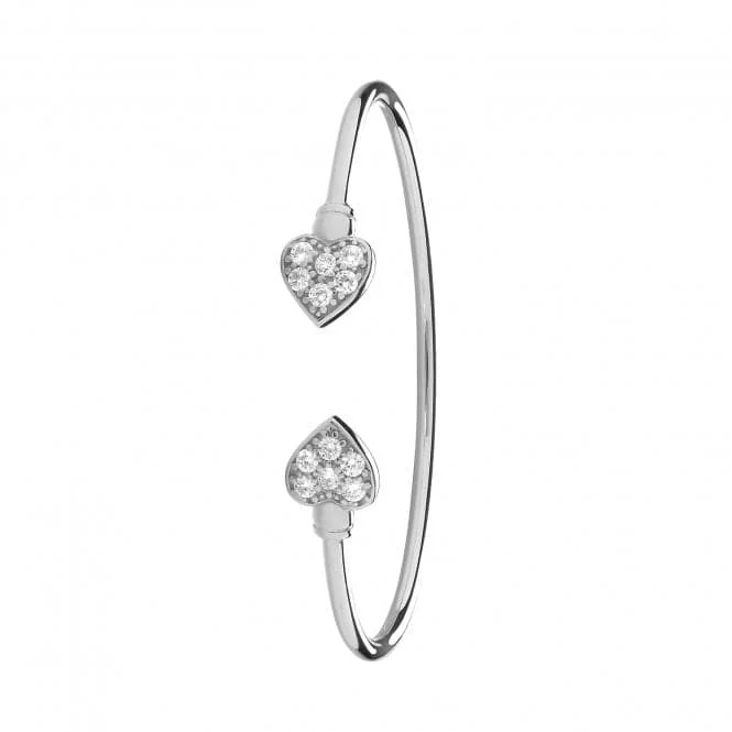 Whimsical bangles-Acotis Silver Bangle Maidens Double Hearts Zirconia Torc G4033M