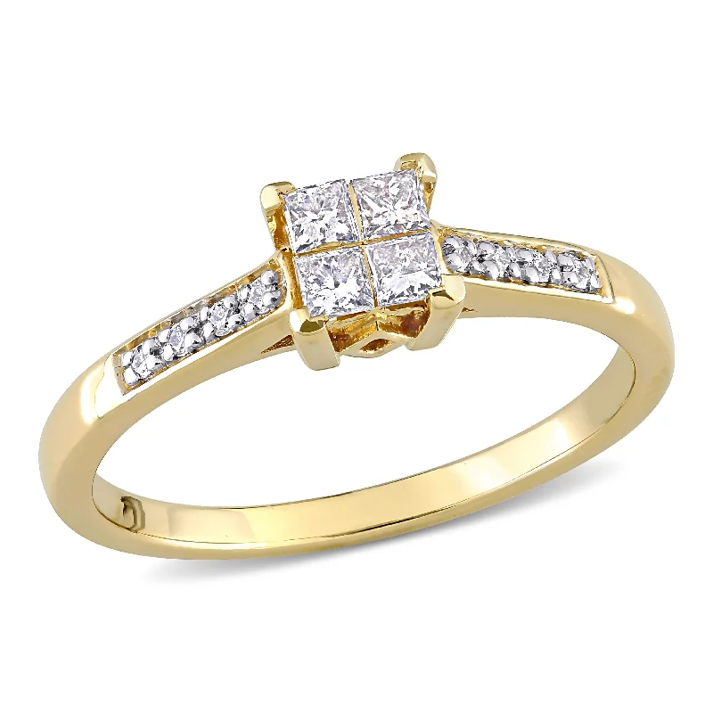 Bright modern rings-Mimi & Max 1/4ct TW Princess Cut Quad Diamond Engagement Ring 10k Yellow Gold