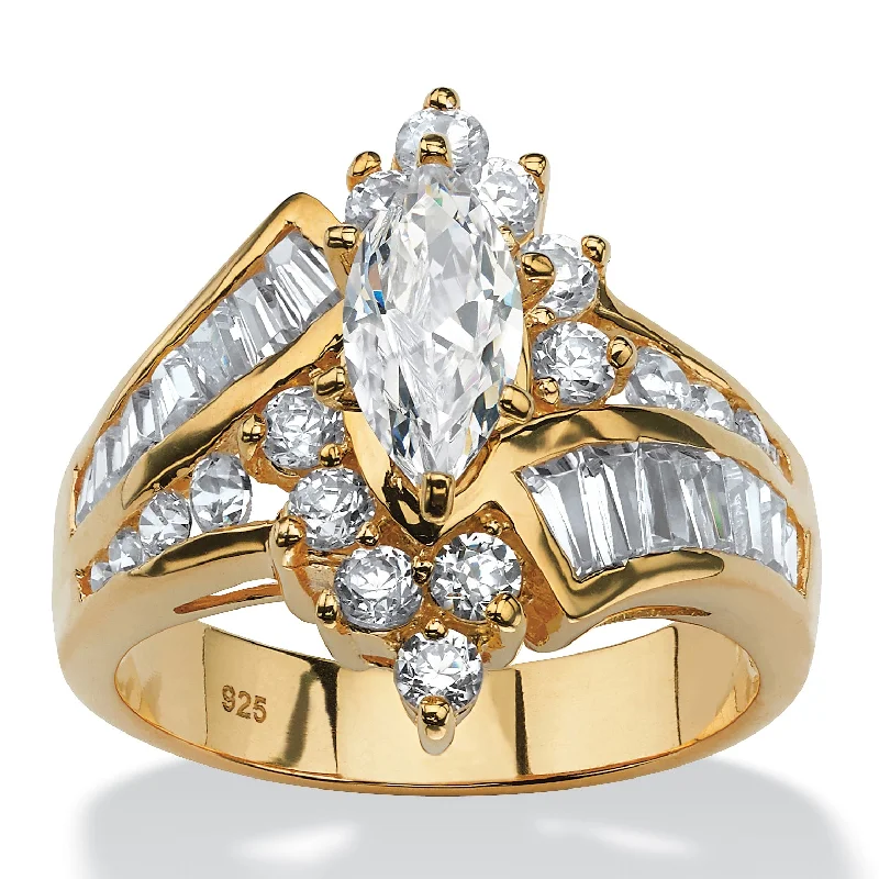 Fine stone rings-3.20 TCW Marquise-Cut Cubic Zirconia Ring in Gold-Plated Sterling Silver