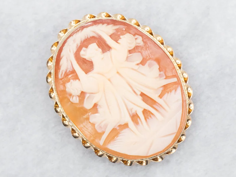 Vintage cameo brooches-Vintage Gold Three Graces Cameo Brooch or Pendant