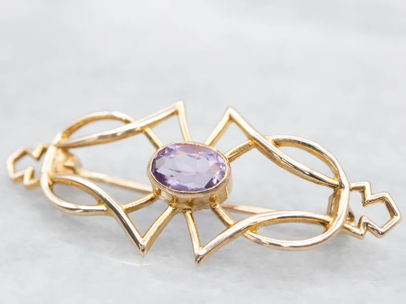 Toggle pin brooches-Antique Gold Amethyst Brooch