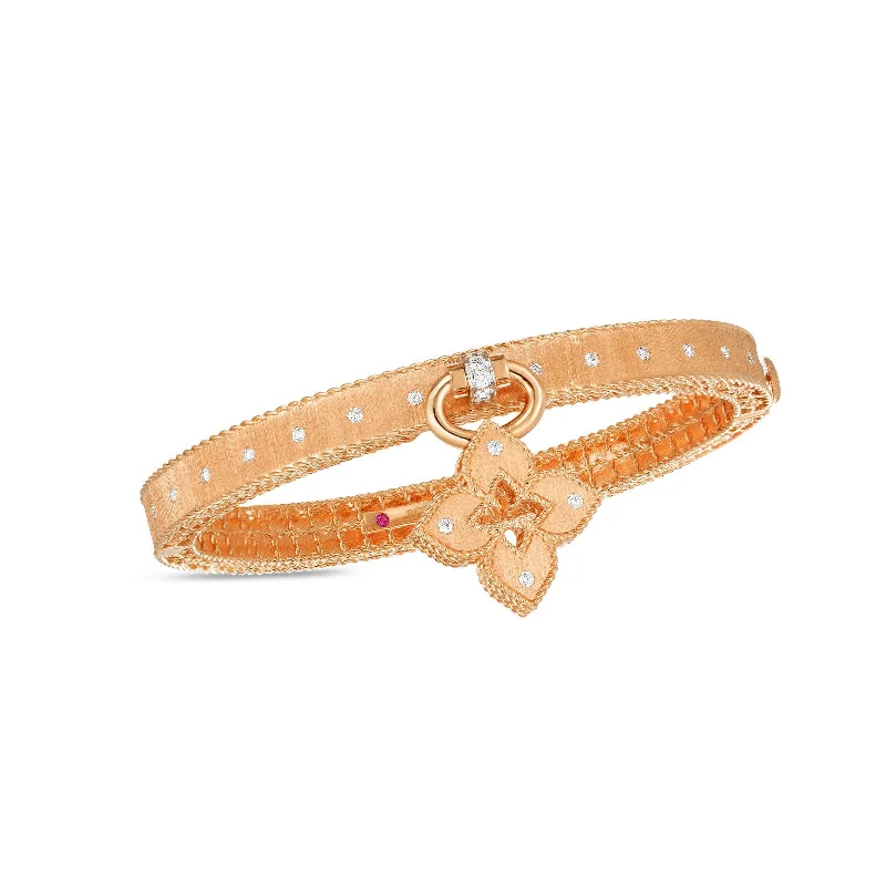 Fine link bracelets-Roberto Coin Venetian Princess Diamond Bangle with Charm in 18K Rose Gold