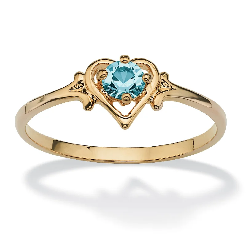 Fine stone rings-Simulated Birthstone Heart Ring in Gold-Plated