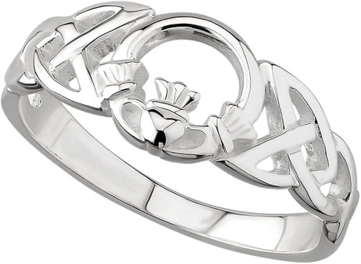 Petal carved rings-Irish 925 Sterling Silver Claddagh Ring for Women - Traditional Celtic Design (Crown & Heart Center, Weave Band)