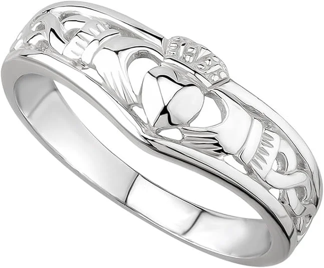 Pure crystal rings-Irish 925 Sterling Silver Claddagh Ring - Classic Wishbone Band Timeless Celtic Design