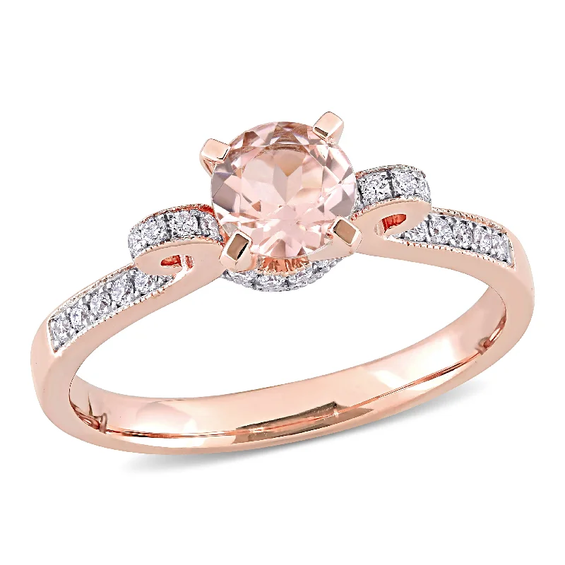 Bold stone rings-Mimi & Max 4/5ct TGW Morganite 1/4ct TDW Diamond Ribbon Engagement Ring 14k Rose Gold