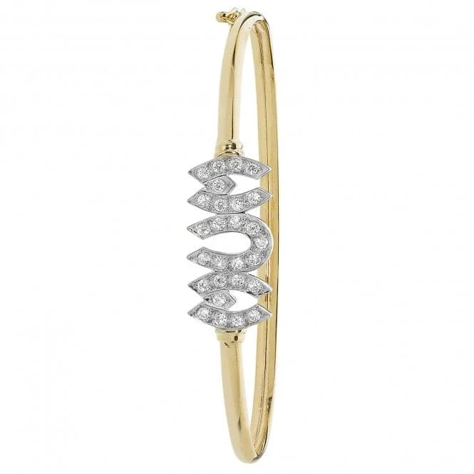 Bright modern bracelets-9ct Yellow Gold Zirconia Mum Bangle BN329