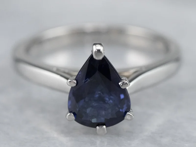 Twilight gothic rings-Pear Cut Sapphire Solitaire Platinum Ring