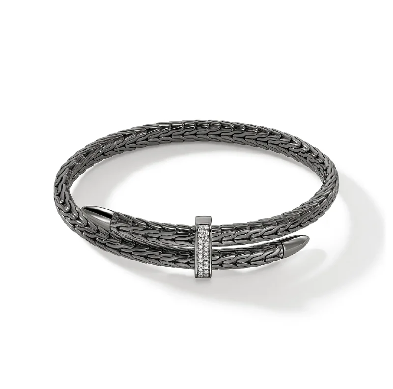 Whimsical bangles-John Hardy Spear Dark Sterling Silver Diamond Pave Bypass Flex Cuff