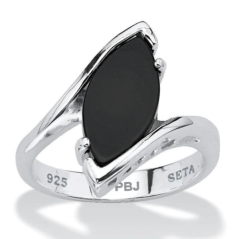 Clear quartz rings-Marquise-Shaped Genuine Onyx .925 Sterling Silver Classic Ring