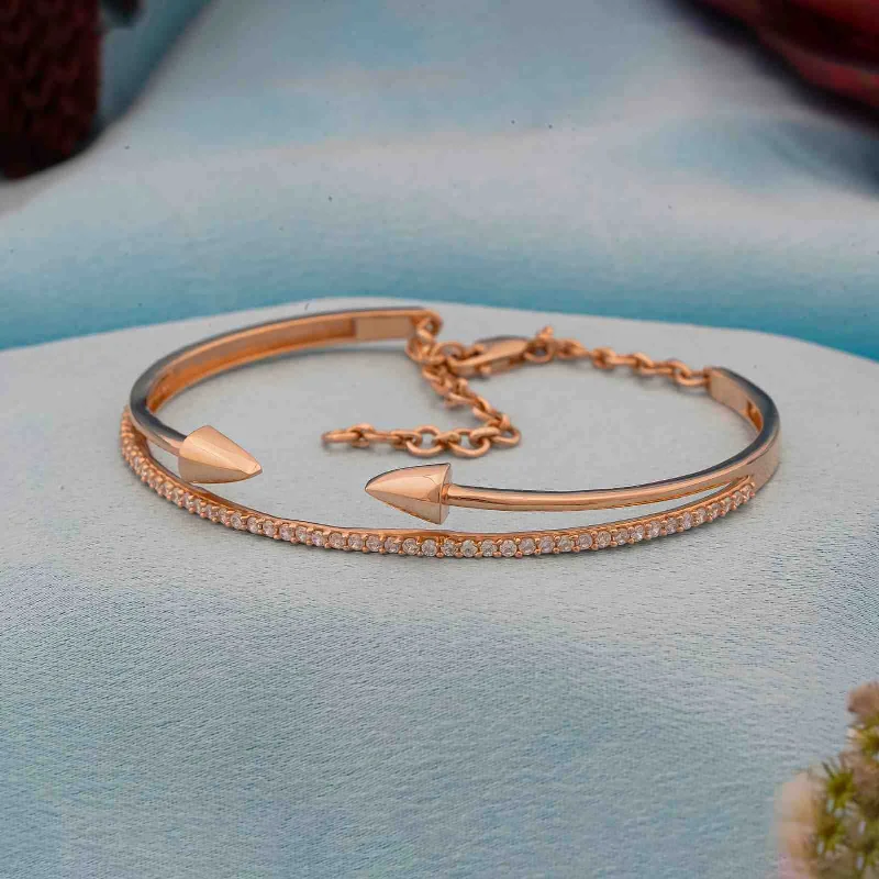 Straw weave bangles-Rose Gold Double Arrow Adjustable Bangle