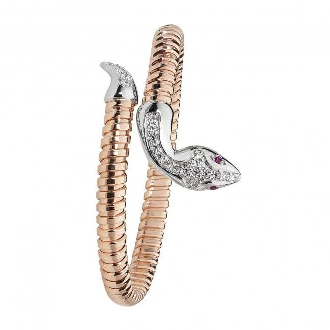 Round shape bracelets-Acotis Silver Bangle Ovl Rose Gold Plated Red Eyes Zirconia Snake G4223R