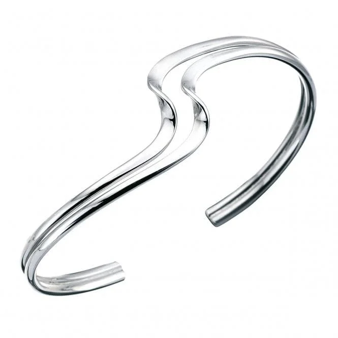 Wide cuff bangles-Beginnings Sterling Silver B480 Double Wave Bangle