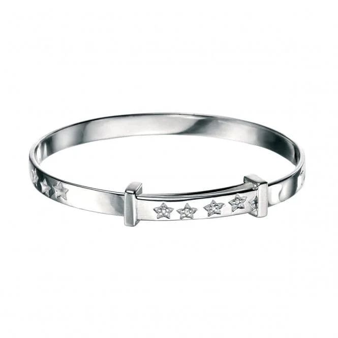 Glossy bead bangles-Sterling Silver Twinkle Twinkle Little Star Bangle B4322