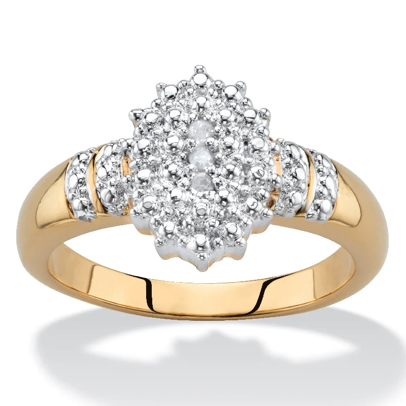 Slim rose rings-Pave Diamond Accent Two-Tone 18k Gold-Plated Cluster Ring