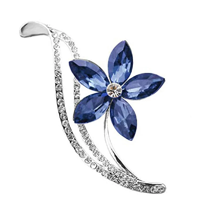 Hamsa hand brooches-Mahi Rhodium Plated Floral Designer Montana Blue Crystal Brooch for girls and women