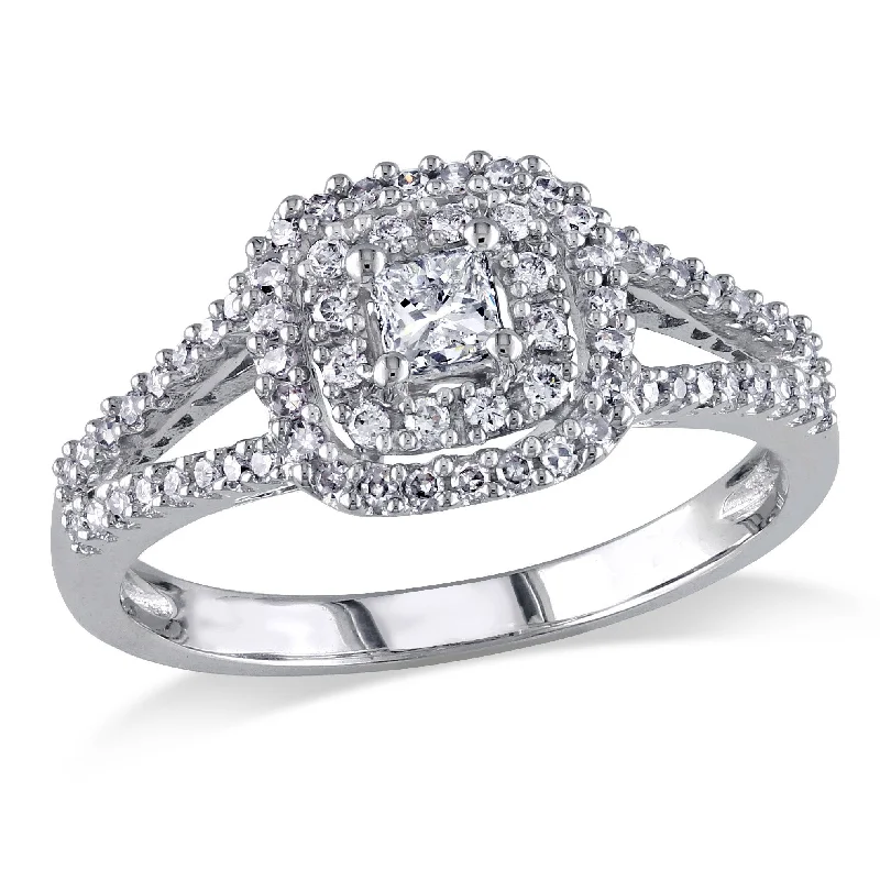 Bead trim rings-Mimi & Max 1/2ct TW Princess Cut Halo Diamond Engagement Ring 14k White Gold