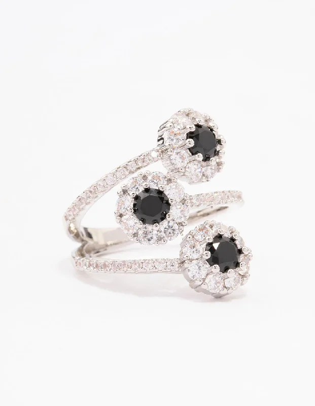 Pinch band rings-Black Round Triple Tier Ring