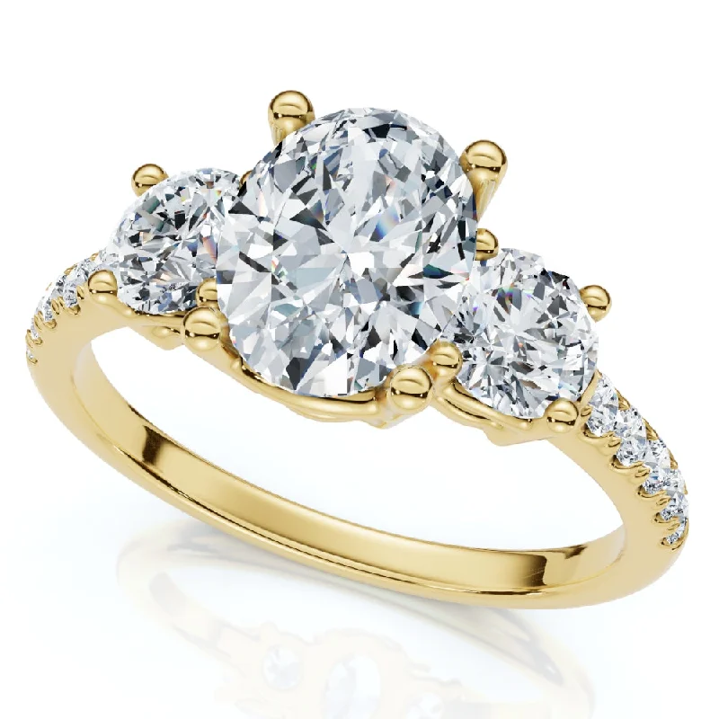 Ripple inlay rings-1.60Ct Oval Diamond Engagement Ring 14k Gold Lab Grown With Side Stones