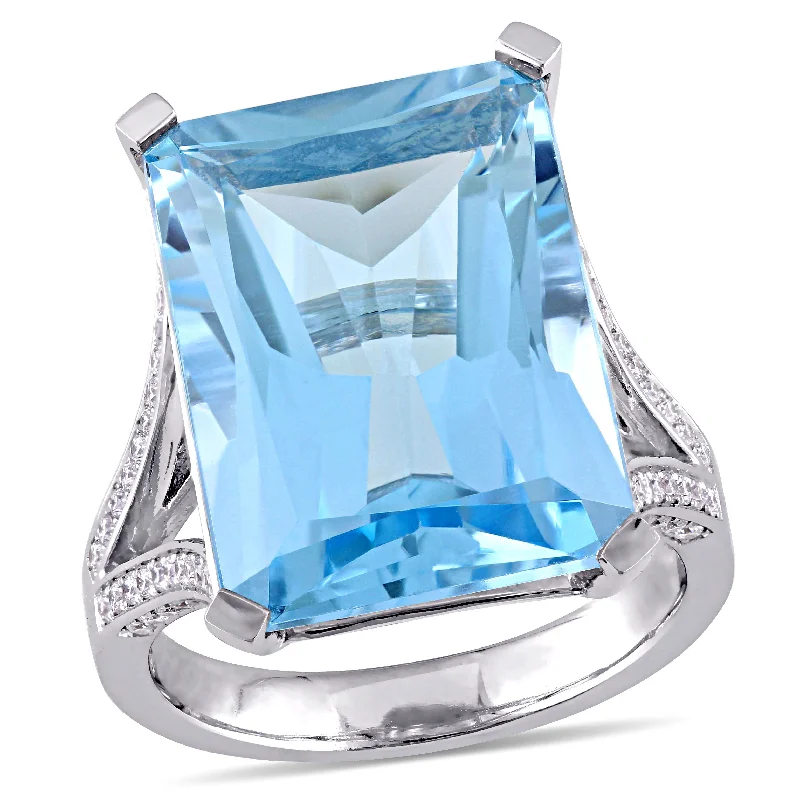 Twisted thread rings-Mimi & Max 18ct TGW Octagon-Cut Blue Topaz 1/2ct TW Diamond Ring 14k White Gold