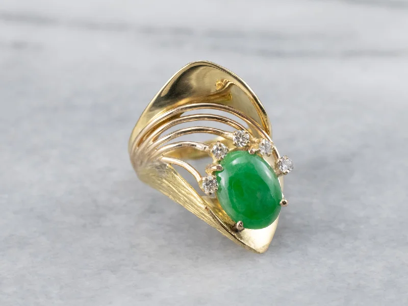 Ruby stone rings-Modernist Jade and Diamond 18K Gold Ring