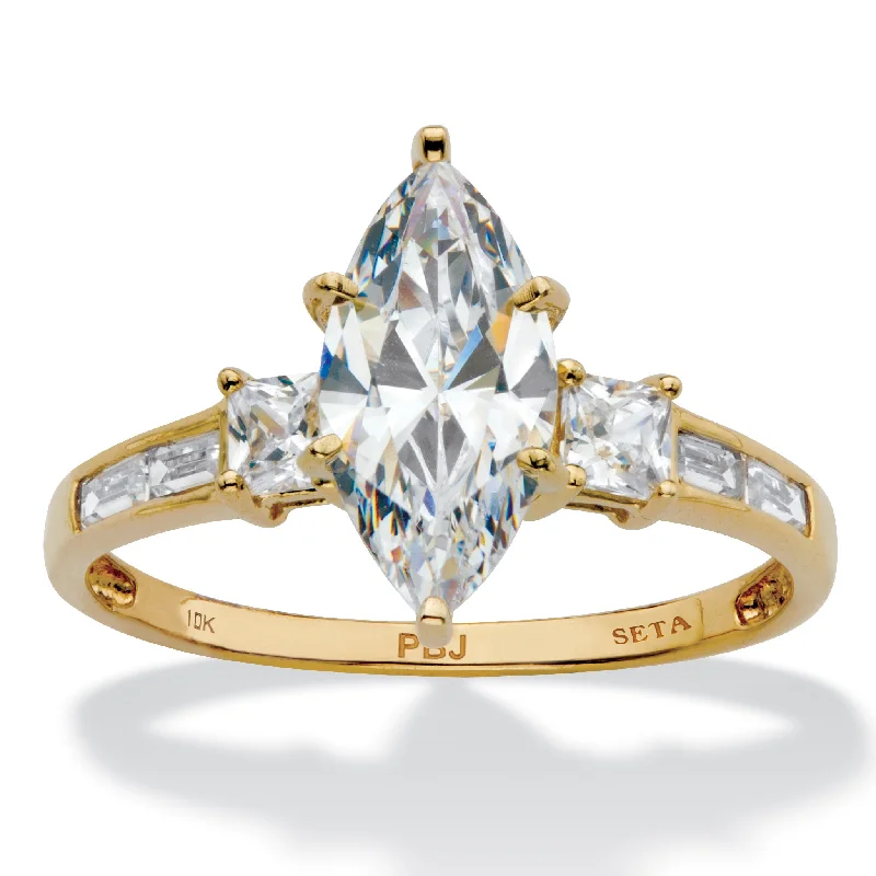 Straw style rings-2.56 Cttw. Solid 10k Yellow Gold Marquise-Cut Cubic Zirconia Engagement Ring