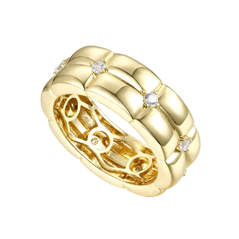 Old deco rings-14k Gold Plated Sterling Silver With Diamond Cubic Zirconia Double Weave Band Ring