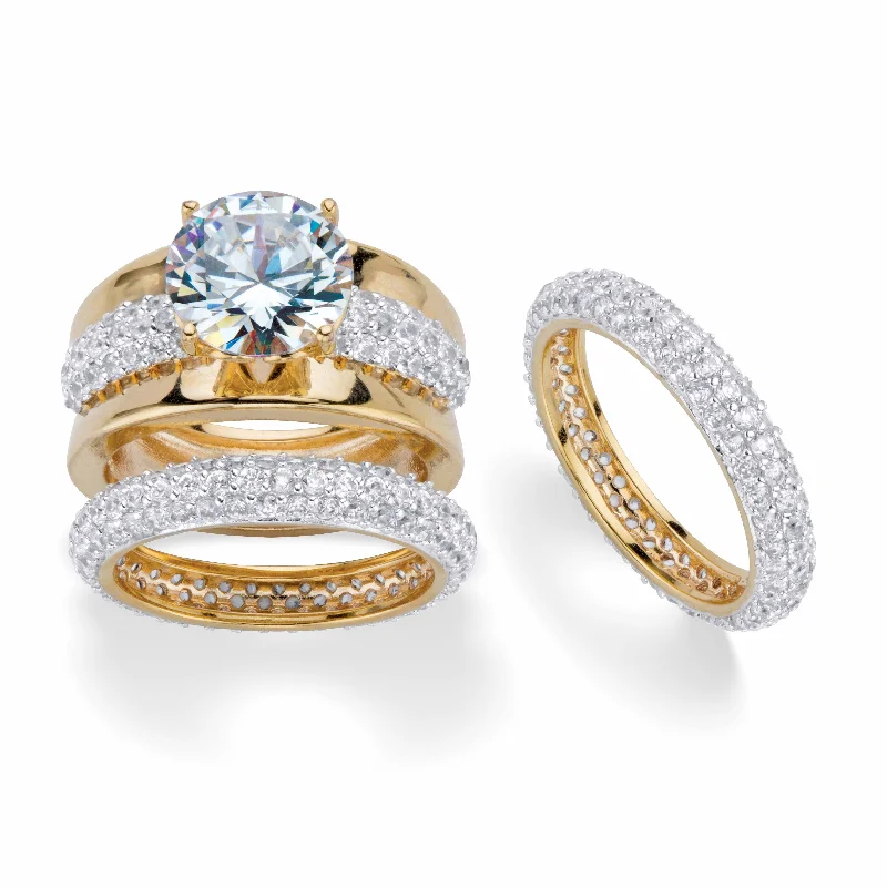 Astro birthstone rings-8.26 Cttw. Round Cubic Zirconia 18k Gold-Plated Set with FREE BONUS Ring