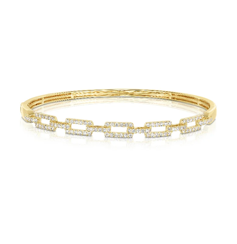 Flow pattern bracelets-Sabel Collection Yellow Gold Round Diamond Rectangle Link Bangle