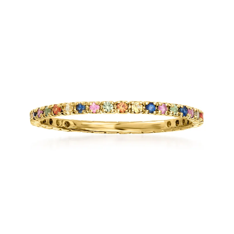 Warm clay rings-Ross-Simons Multicolored Sapphire Eternity Band in 14kt Yellow Gold