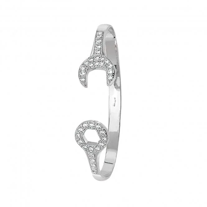 Gothic style bangles-9CT White Gold Baby Spanner Zirconia Bangle BN343W