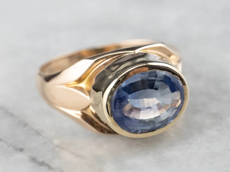 Fiber edge rings-Bezel Set Sapphire Gold East to West Statement Ring