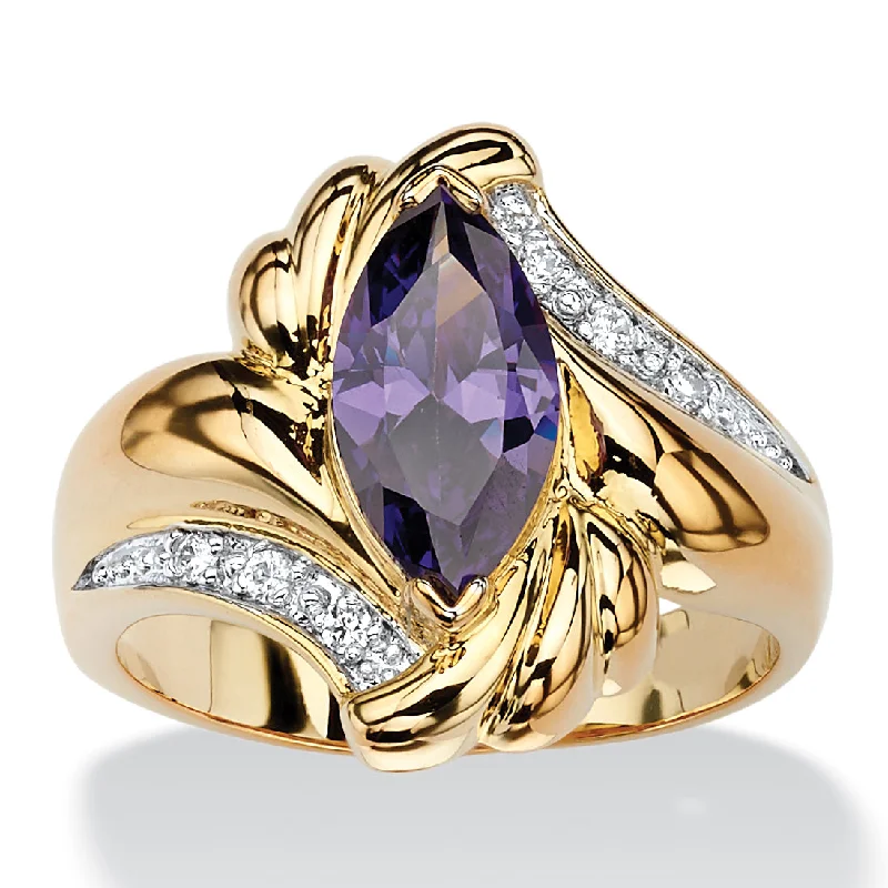 Graceful art rings-2.05 TCW Marquise-Cut Simulated Purple Amethyst Cocktail Ring Gold-Plated