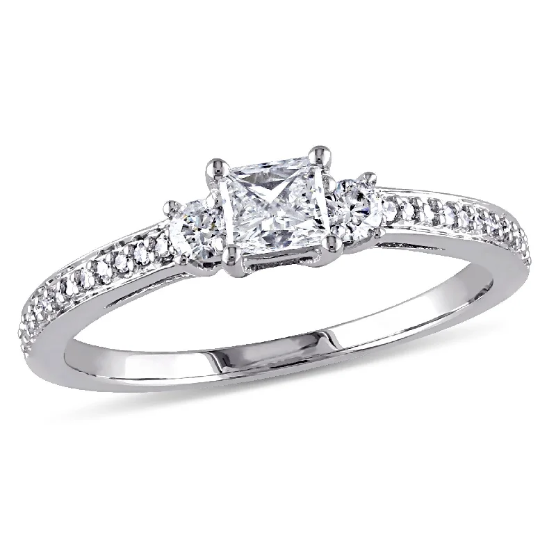 Pinch band rings-Mimi & Max 1/2ct TW Princess Diamond 3-Stone Engagement Ring 10k White Gold