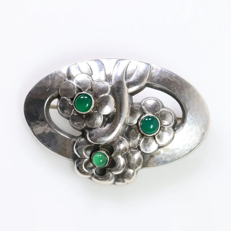 Filigree design brooches-Vintage Georg Jensen Jewelry | Chrysoprase Floral Brooch 28 Denmark