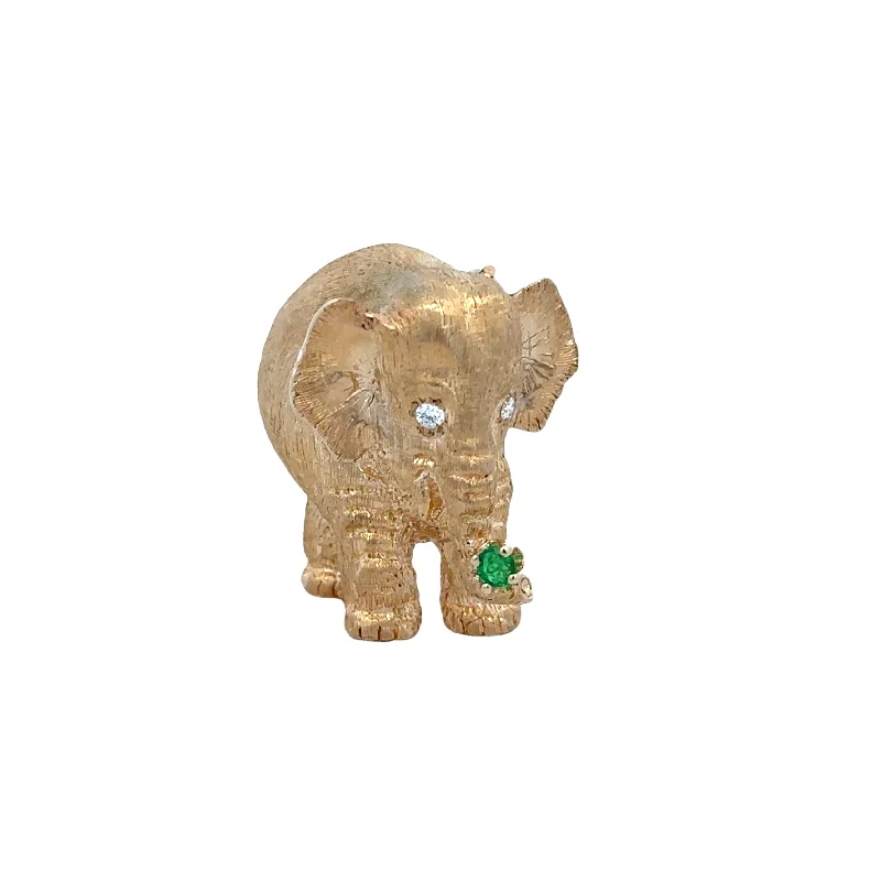 Rose quartz brooches-Emerald and Diamond Elephant Brooch in Yellow Gold