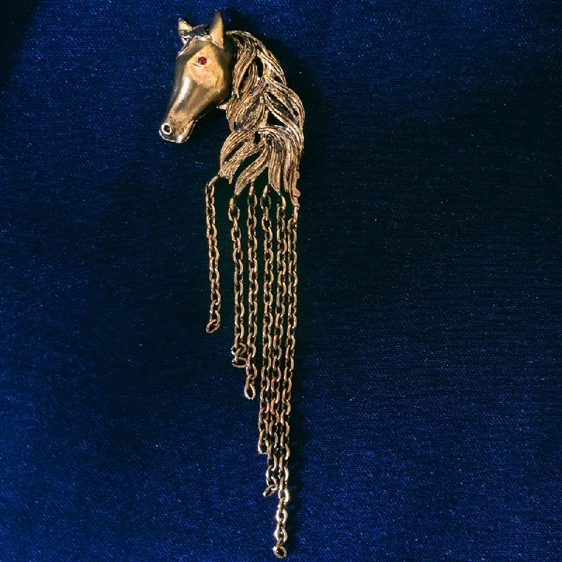 Intricate filigree brooches-Mahi Antique Gold Plated Horse Shaped Tassel Chain Sherwani Brooch Pin for Men (BP1101103G)