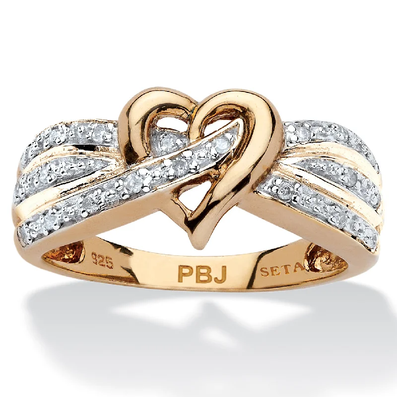 High gloss rings-1/10 TCW Diamond Crossover Heart Ring in Gold-Plated Sterling Silver