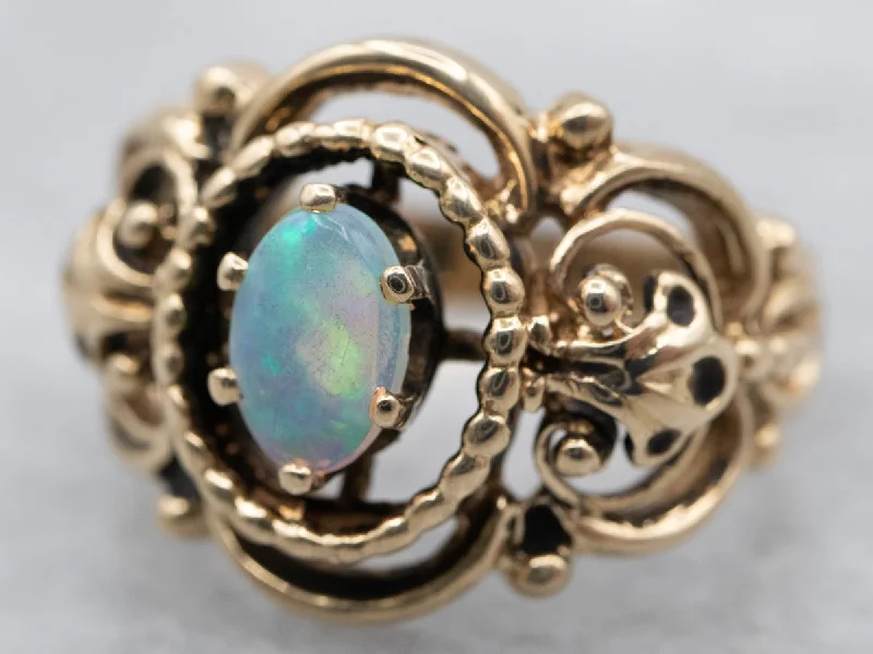 High gloss rings-Ornate Opal Victorian Revival Ring