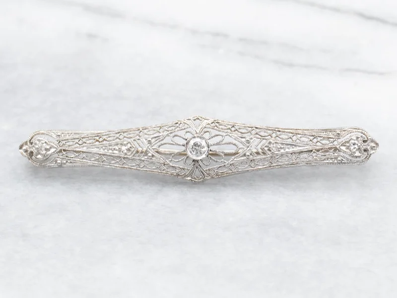 Luxe diamond brooches-Art Deco Diamond Filigree Brooch