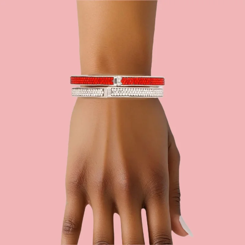 Flow pattern bracelets-Red and Clear Rhinestone Bangles – 2-Piece Set