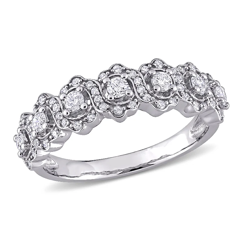 Round shape rings-Mimi & Max 1/2ct TW Diamond Halo Semi-Eternity Ring 10k White Gold