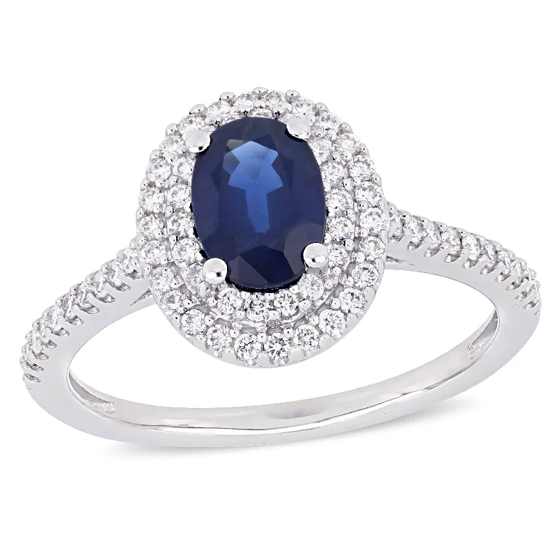 Old deco rings-Mimi & Max 1ct TGW Oval Sapphire 1/3ct TW Diamond Double Halo Ring 14k White Gold