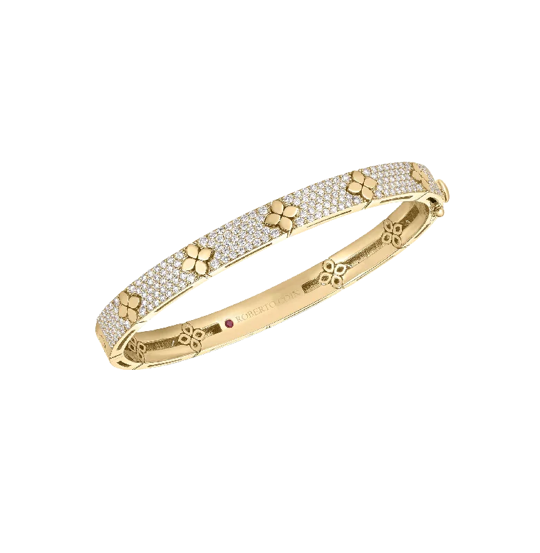 High gloss bracelets-Roberto Coin Love in Verona Yellow Gold Flower Diamond Bangle